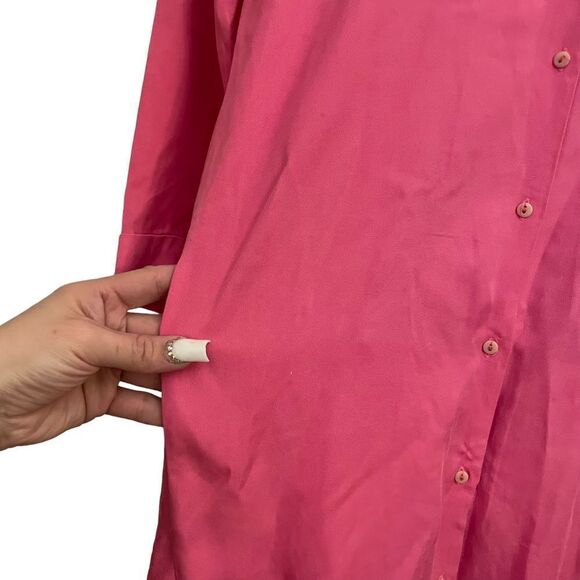 Zara Pink Lyocell Button Down Relax Oversized Midi Shirt Dress Pockets Size XS - Picture 4 of 8